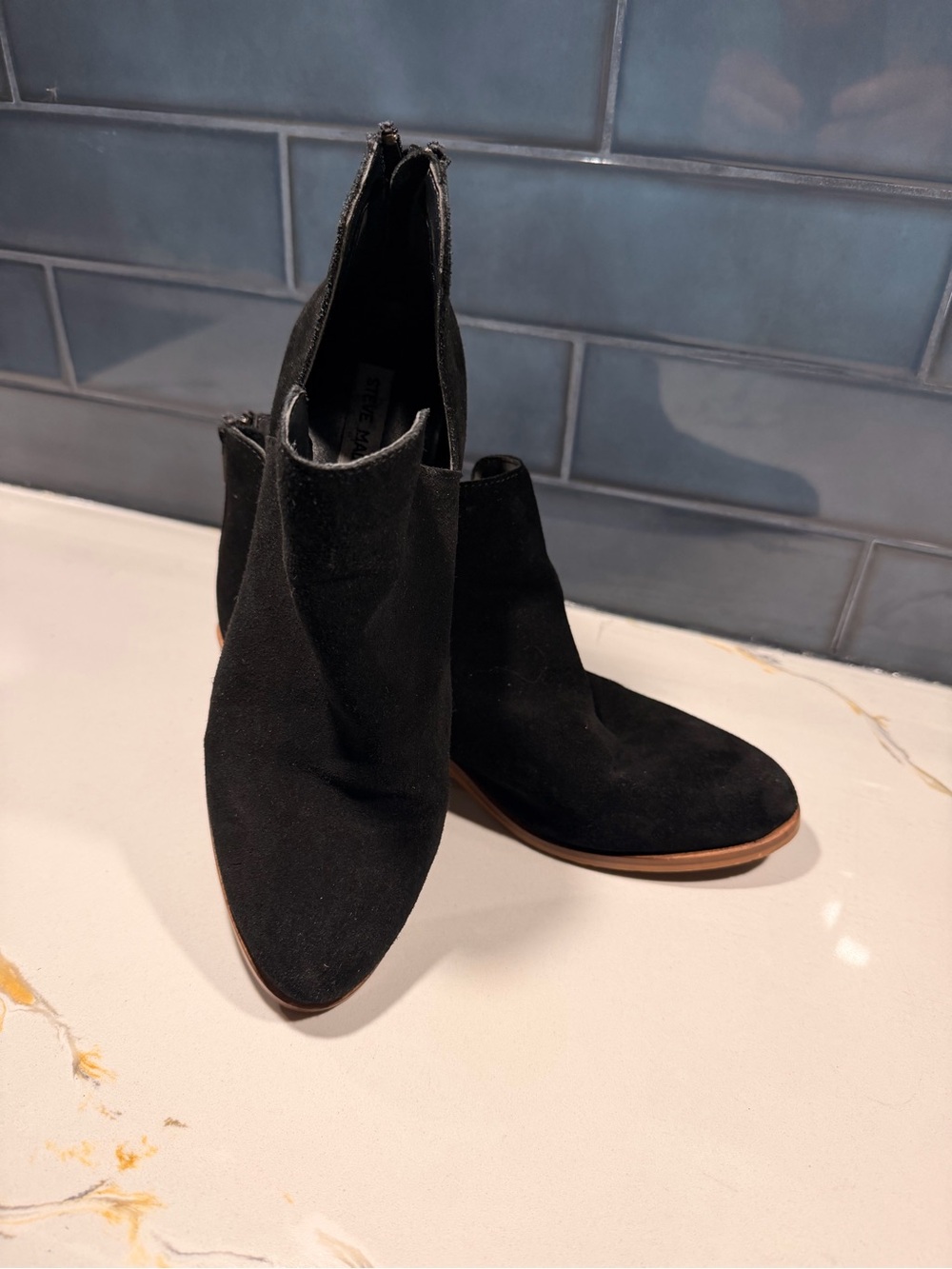 Steve Madden Black Suede Ankle Booties with Brown Sole